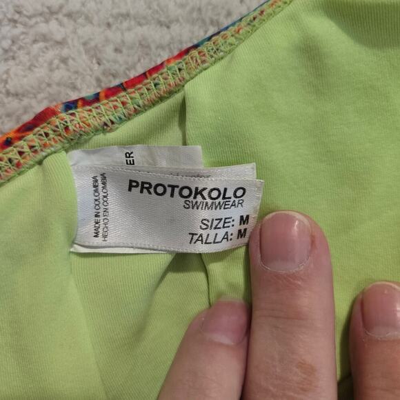 Protokolo Swimwear Abstract Print Beaded Bikini Top Size M Boho Hippie - Picture 9 of 10